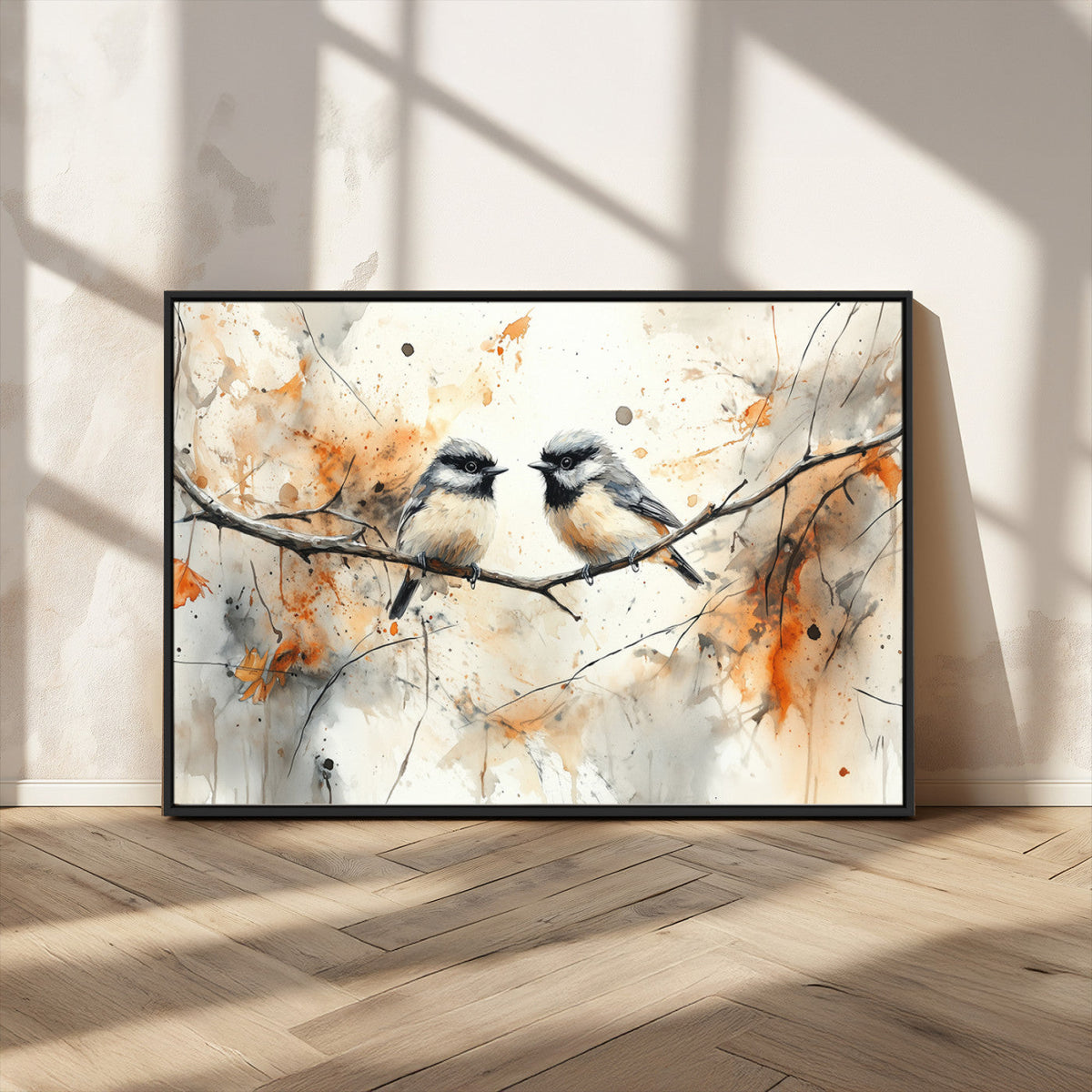 Abstract Watercolor Chickadee Bird Canvas Wall Art Print -