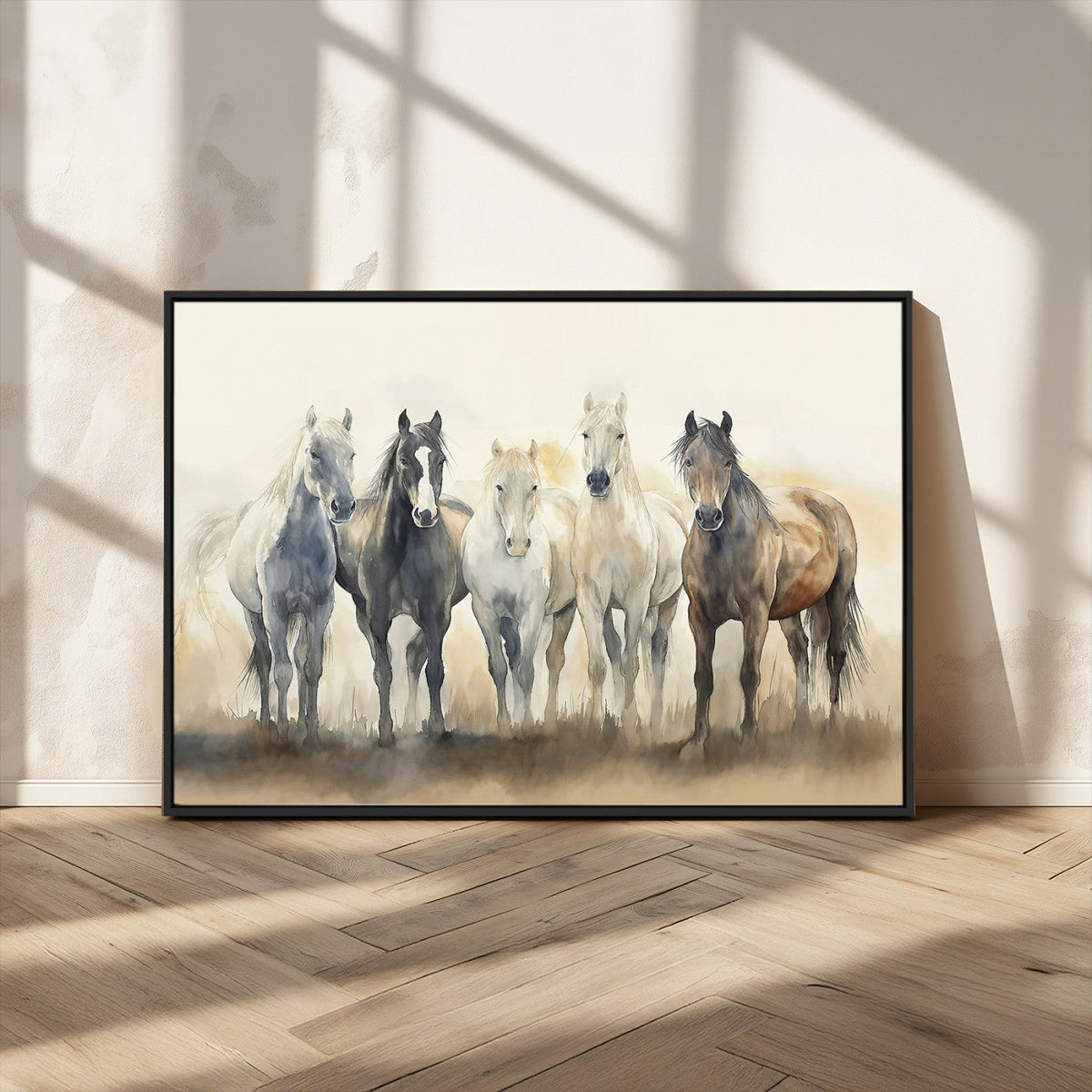 Wild Horses Wall Art Canvas Print, Framed Running Horses Art