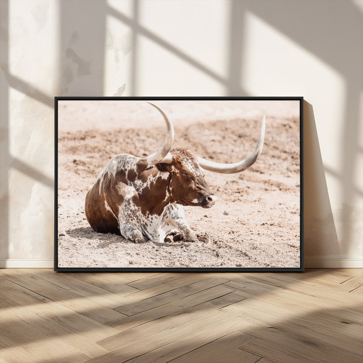 Texas Longhorn Wall Art Canvas Print – Framed Resting Bull
