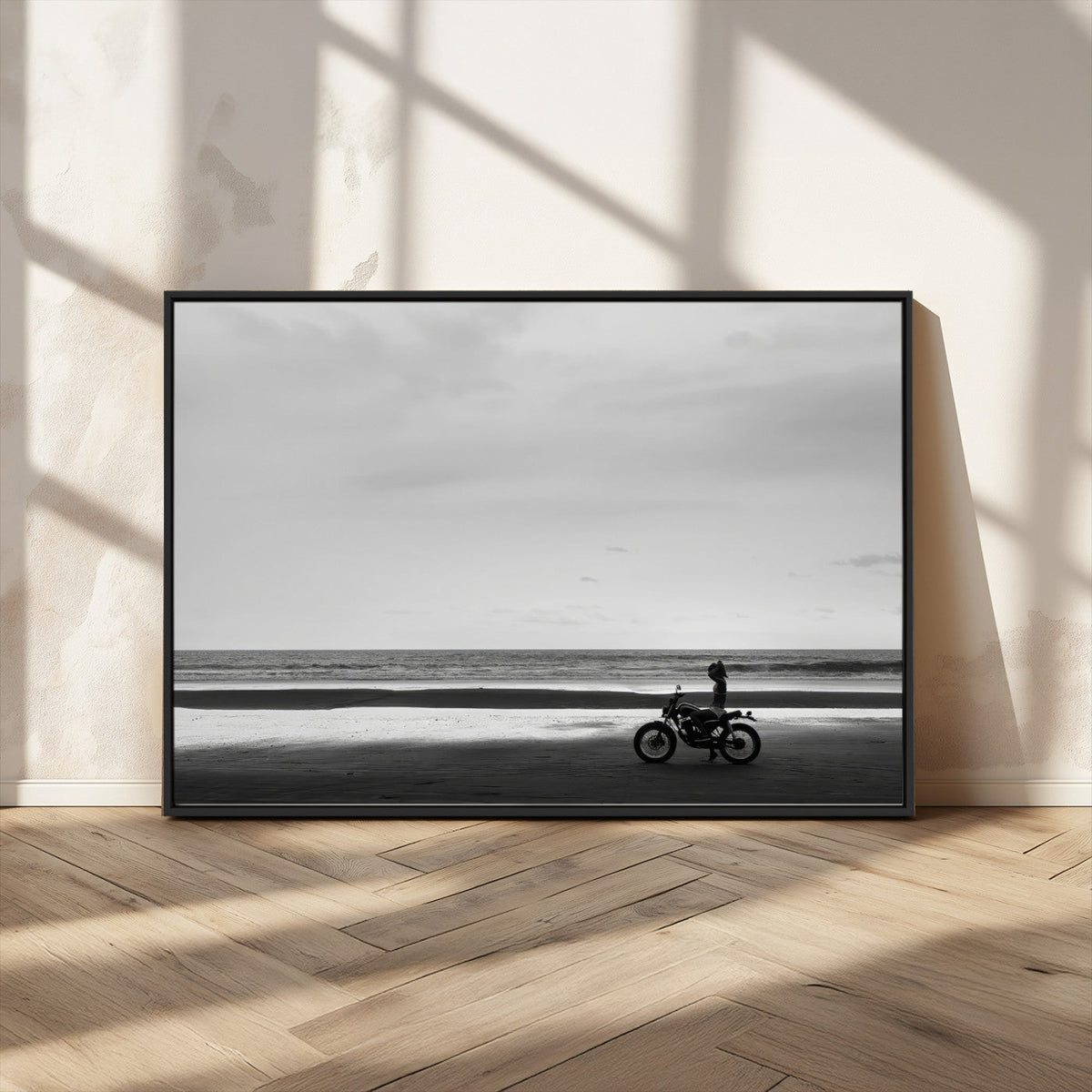 Motorcycle Beach Wall Art Canvas Print – Framed Vintage