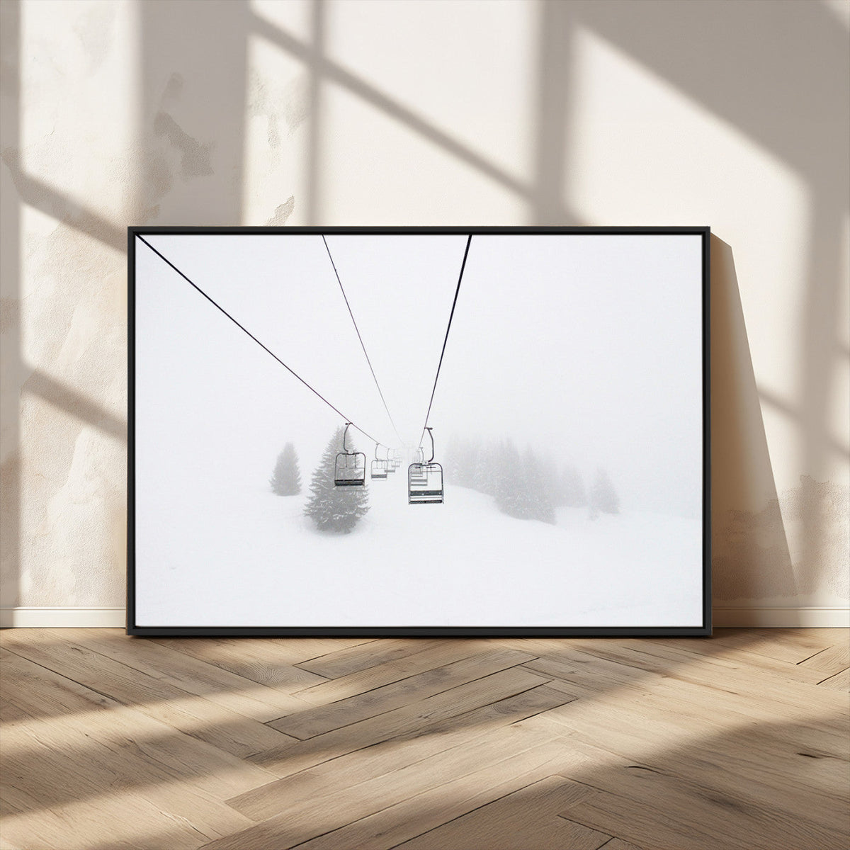 Ski Lift Wall Art Canvas Print – Snowy Alpine Landscape