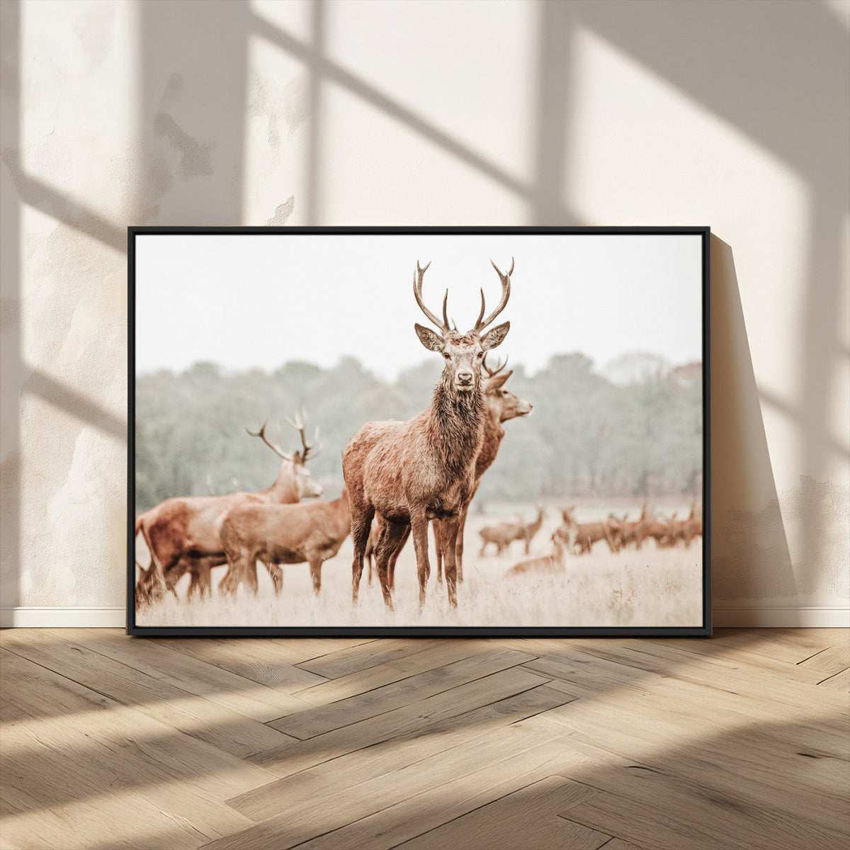 Rustic Nature Wall Art Canvas Print – Stag Woodland Framed
