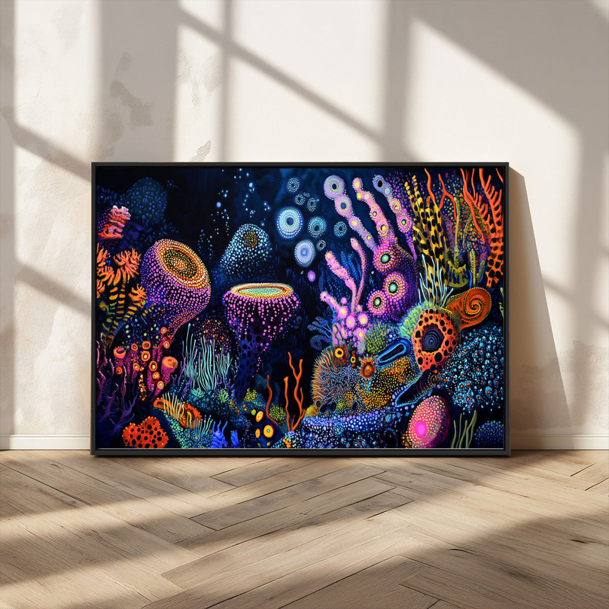 Vibrant Neon Coral Reef Wall Art Canvas Print, Colorful