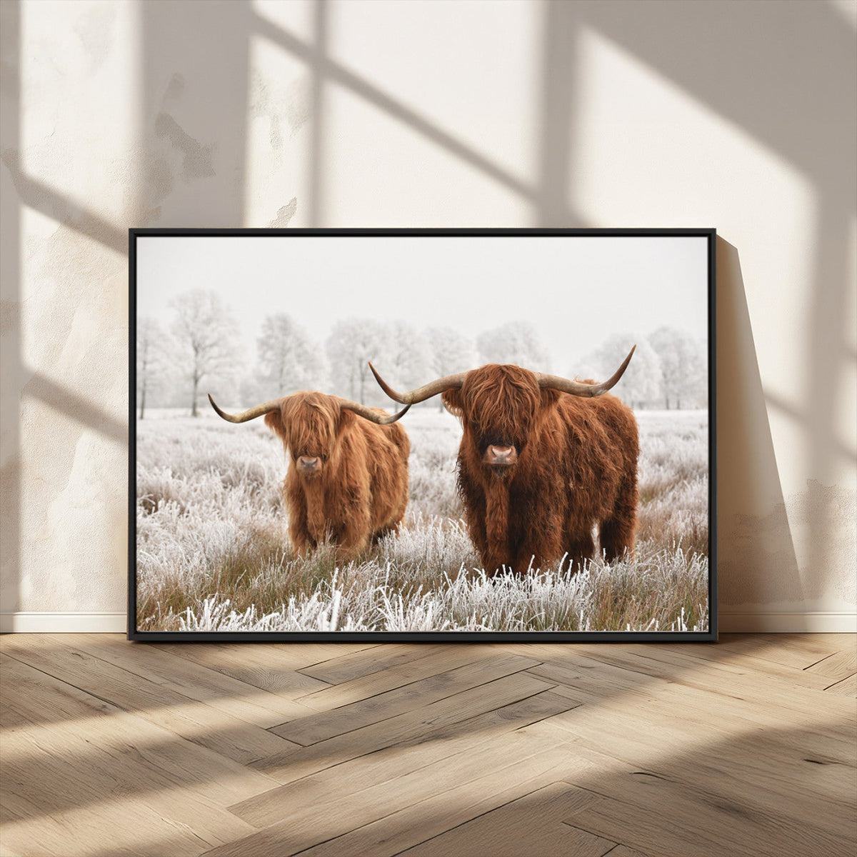 Longhorn Cattle Wall Art Canvas Print, Framed Farmhouse