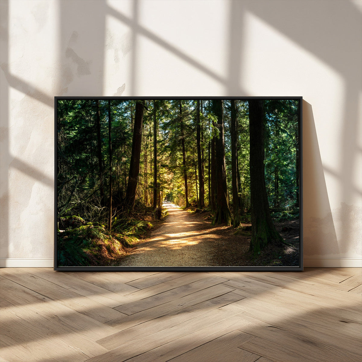 Sunlit Forest Pathway Canvas Print | 3 Panel Large Nature