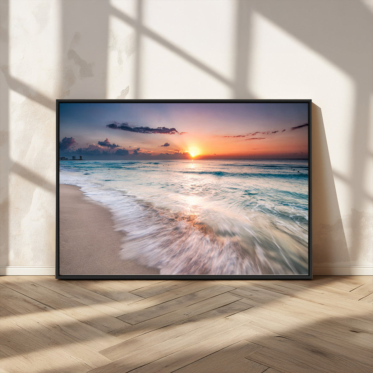 Sunset Beach Wall Art – Soothing Coastal Landscape, Ready to