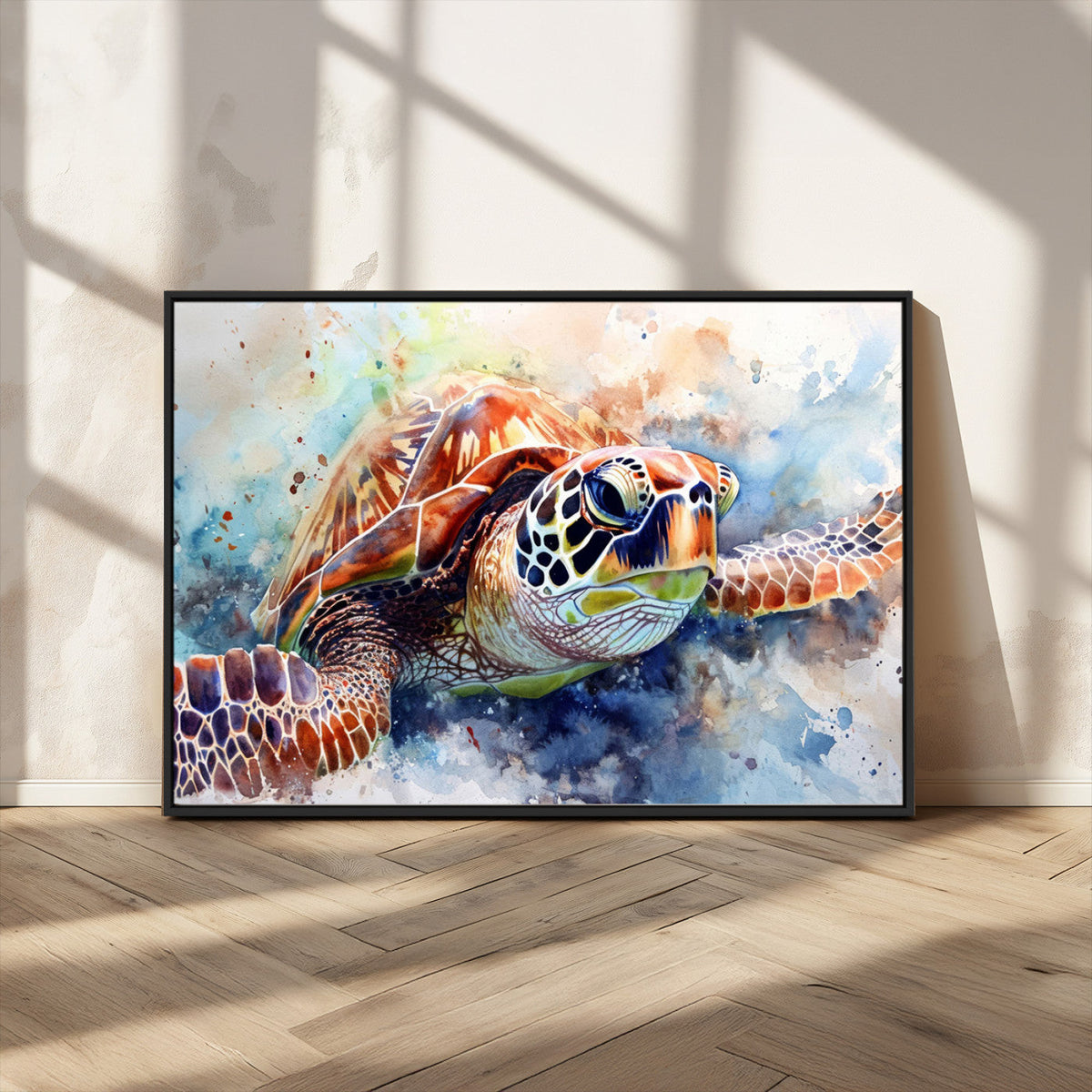 Watercolor Sea Turtle Wall Art Canvas Print - Vibrant Ocean