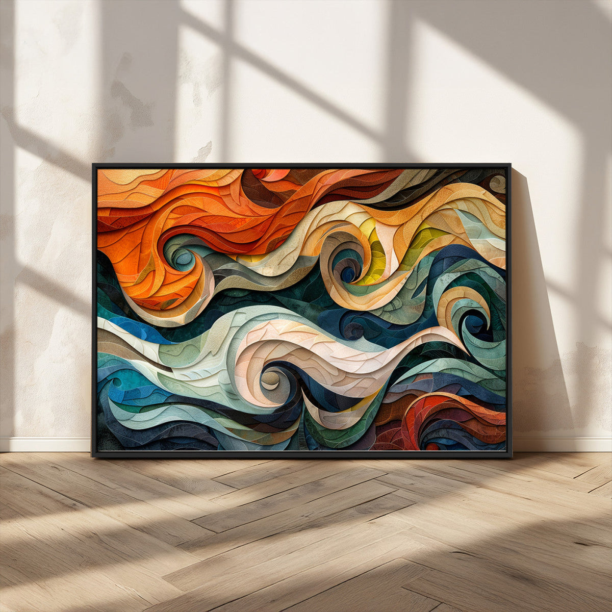 Abstract Wave Wall Art | Ready to Hang Framed Canvas Print |