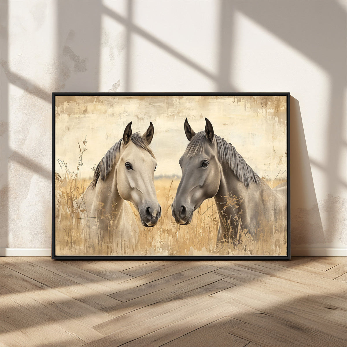 Chines Ink Style Grunge Horses Wall Art Canvas Print