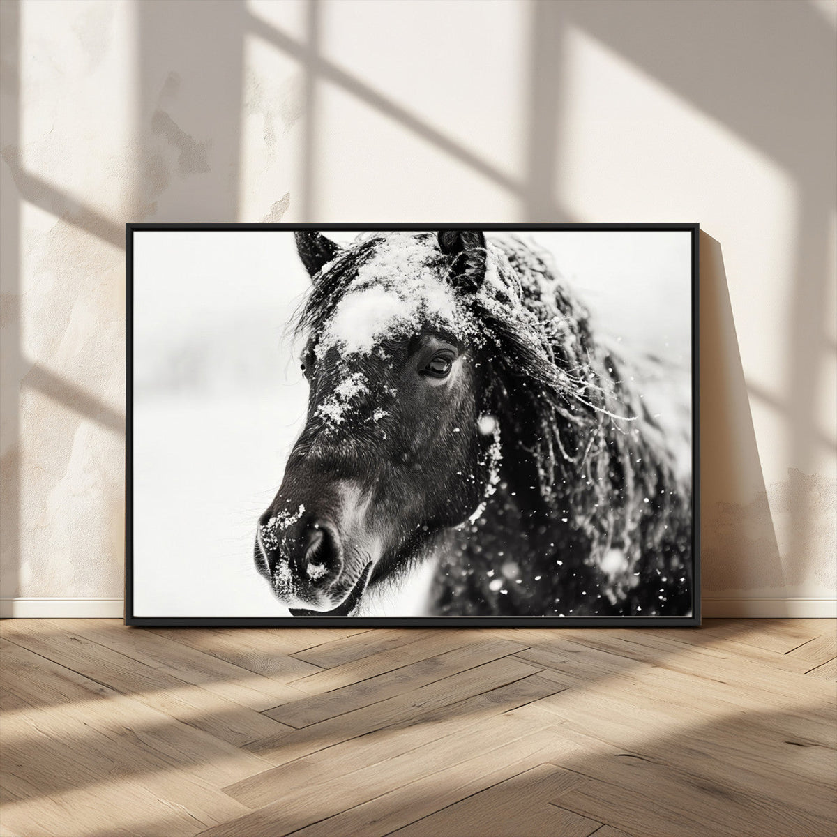 Framed Black and White Horse Wall Art | Ready to Hang and