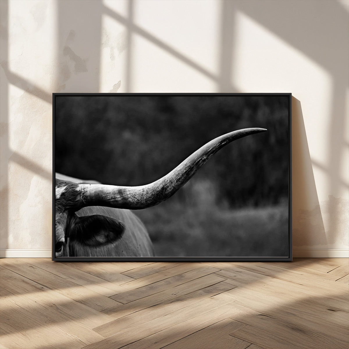 Cow Longhorn Wall Art | Black and White Print | Ready to