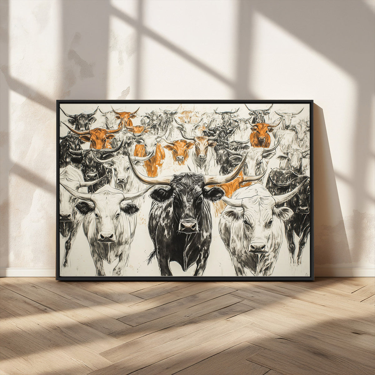 Texas Longhorn Wall Art Canvas Print – Herd Abstract Cow