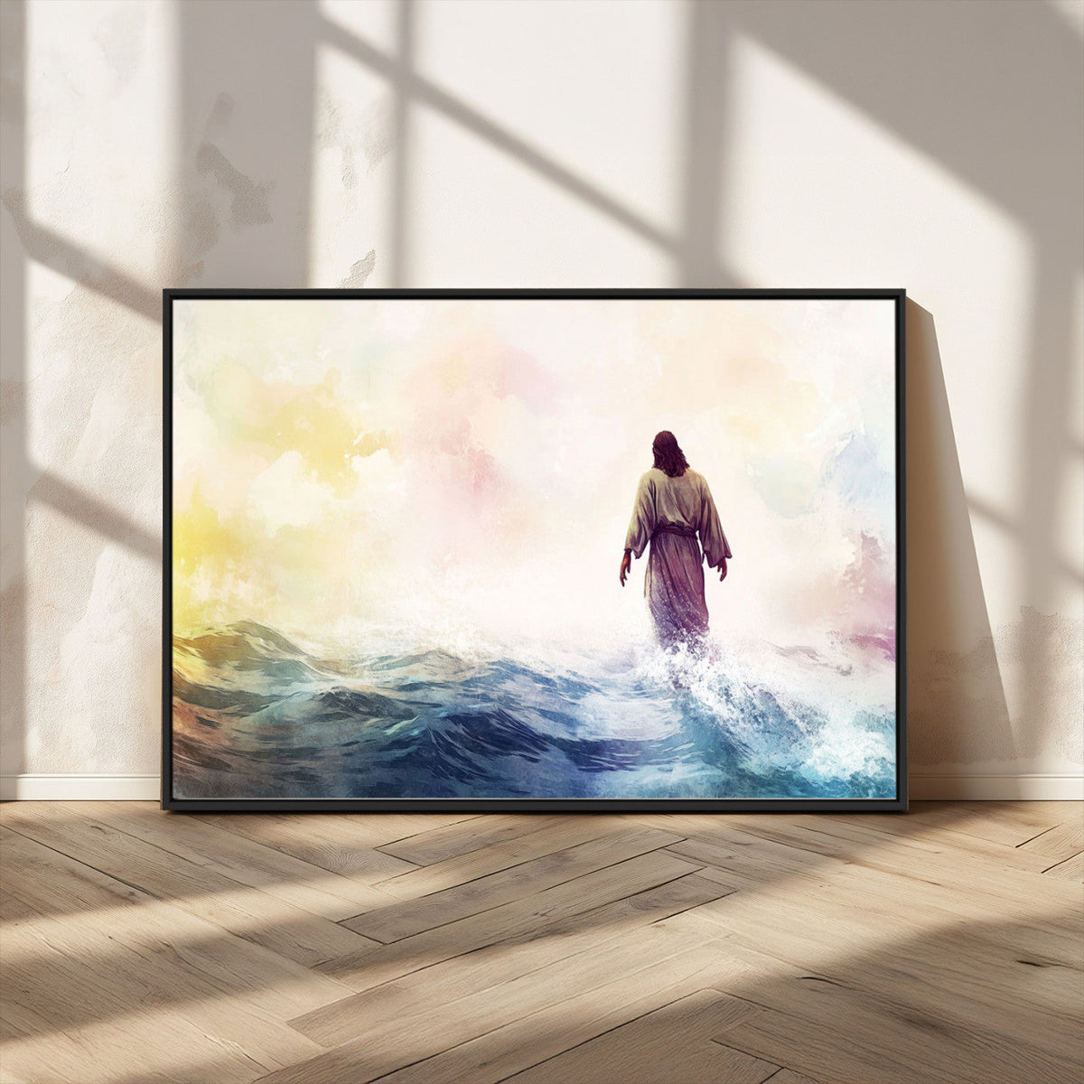 Watercolor Jesus Walking on Water Canvas Print, Christian