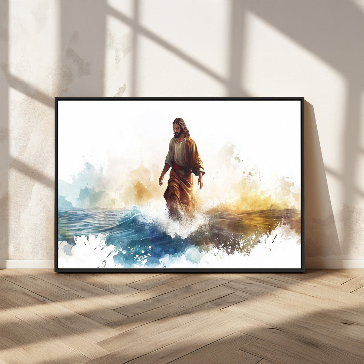 Watercolor Jesus Walking Wall Art Print, Jesus Water Canvas