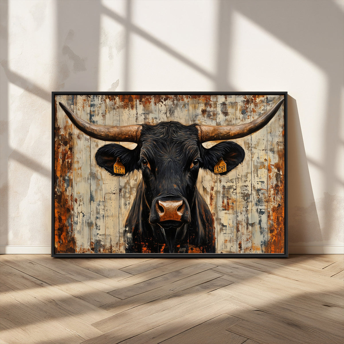 Rustic Texas Artwork Wall Art Canvas Print - Abstract Cow