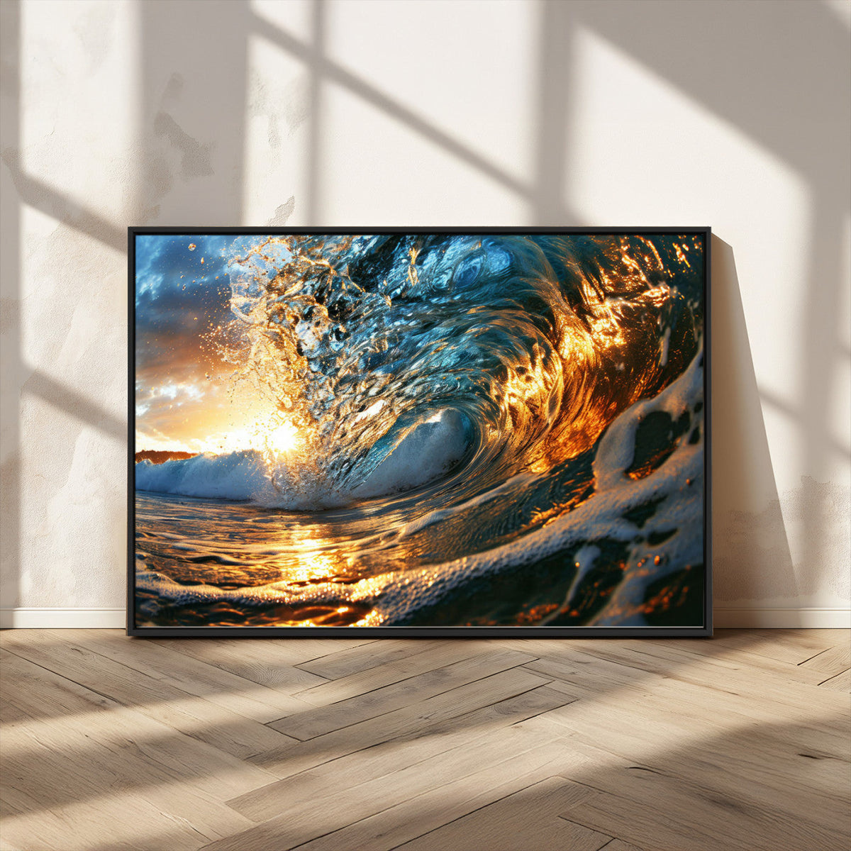 Ocean Wave at Sunset Canvas Wall Art – Vibrant Coastal Beach