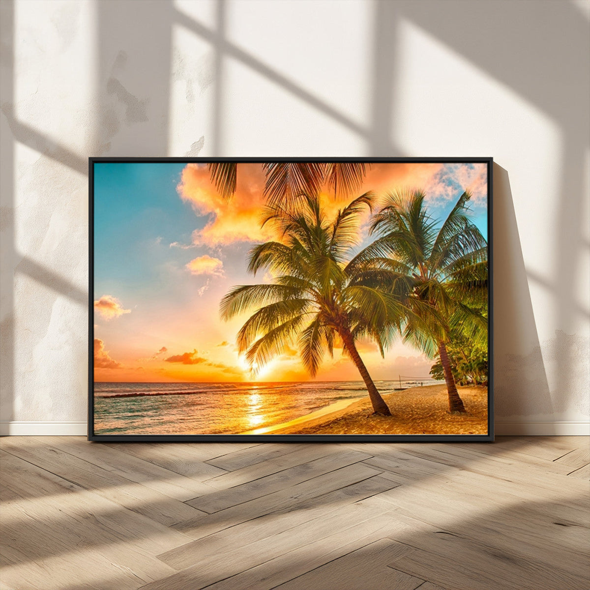 Tropical Sunset Beach Canvas Wall Art Print – Vibrant Palm
