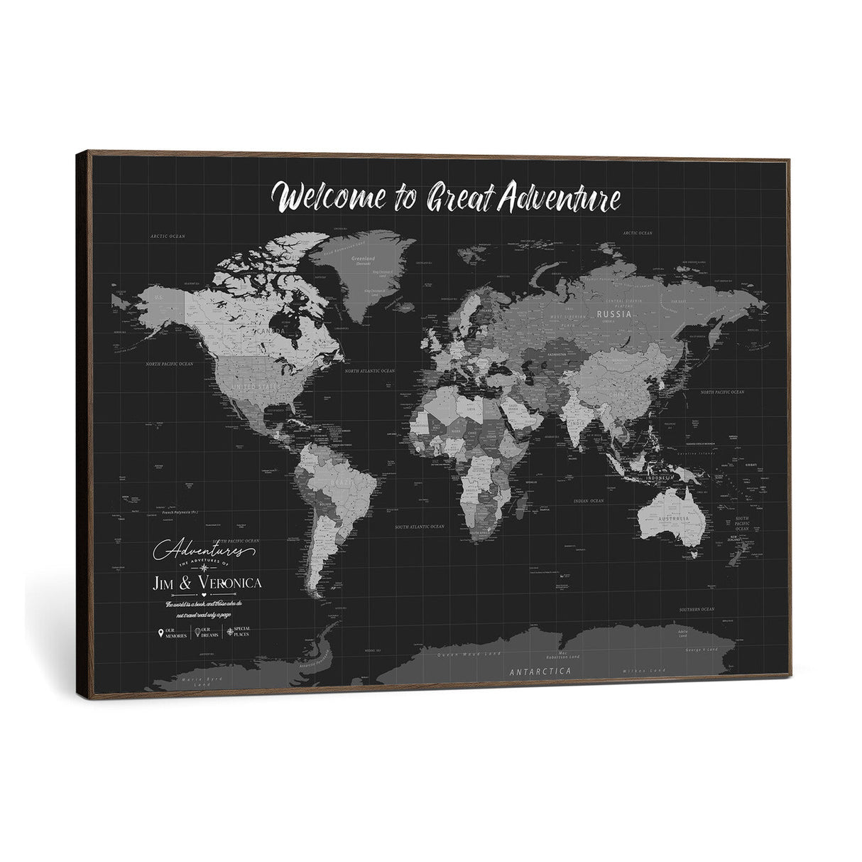 Custom World Map Canvas with Pins – Custom Framed Push Pin Maps - NEWMAP-21