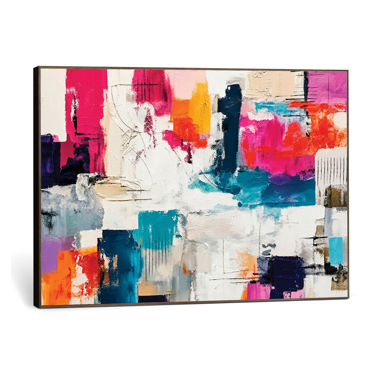 Blue Teal Abstract Canvas Wall Art, Modern Textured Painting Print, Navy Orange White Contemporary Art, Neutral Living Room Decor, Office Art