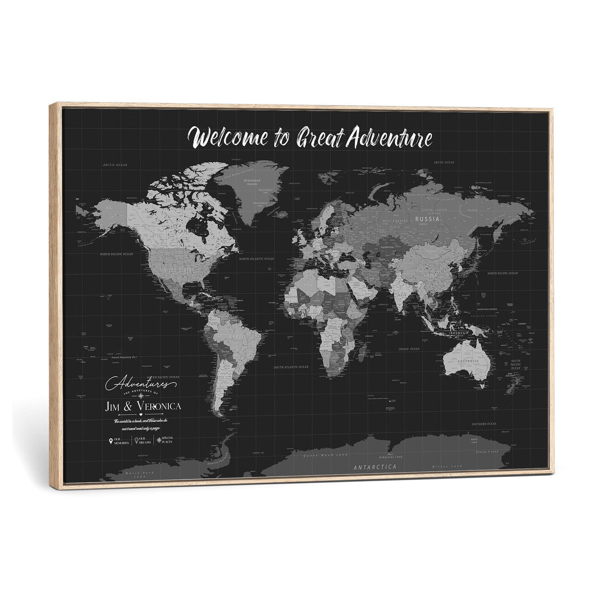 Custom World Map Canvas with Pins – Custom Framed Push Pin Maps - NEWMAP-21