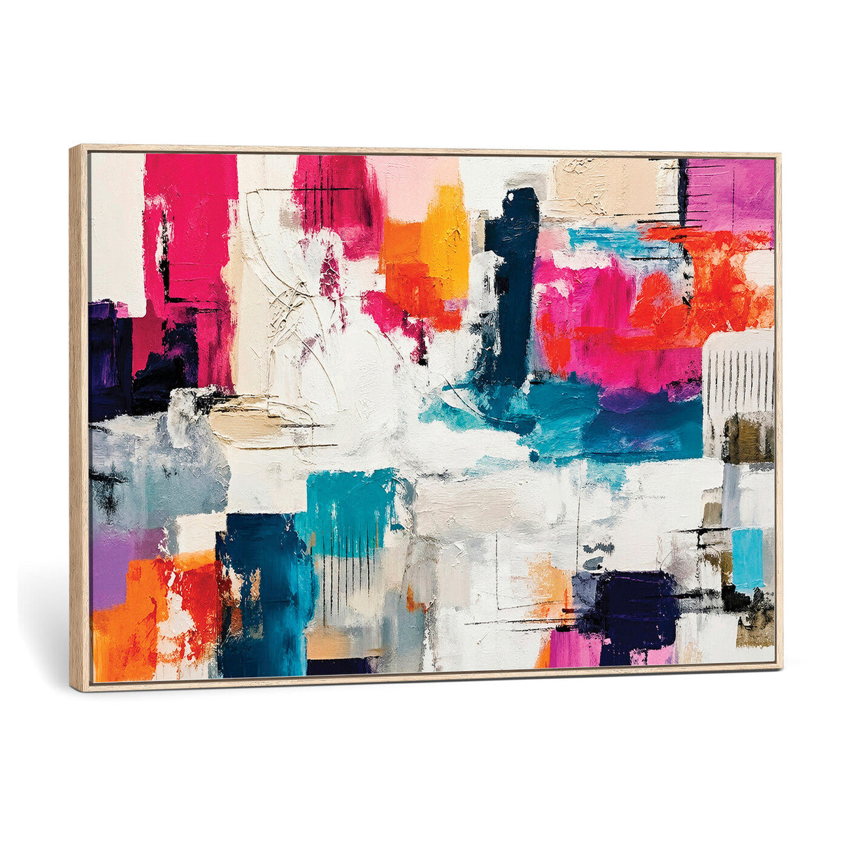Blue Teal Abstract Canvas Wall Art, Modern Textured Painting Print, Navy Orange White Contemporary Art, Neutral Living Room Decor, Office Art