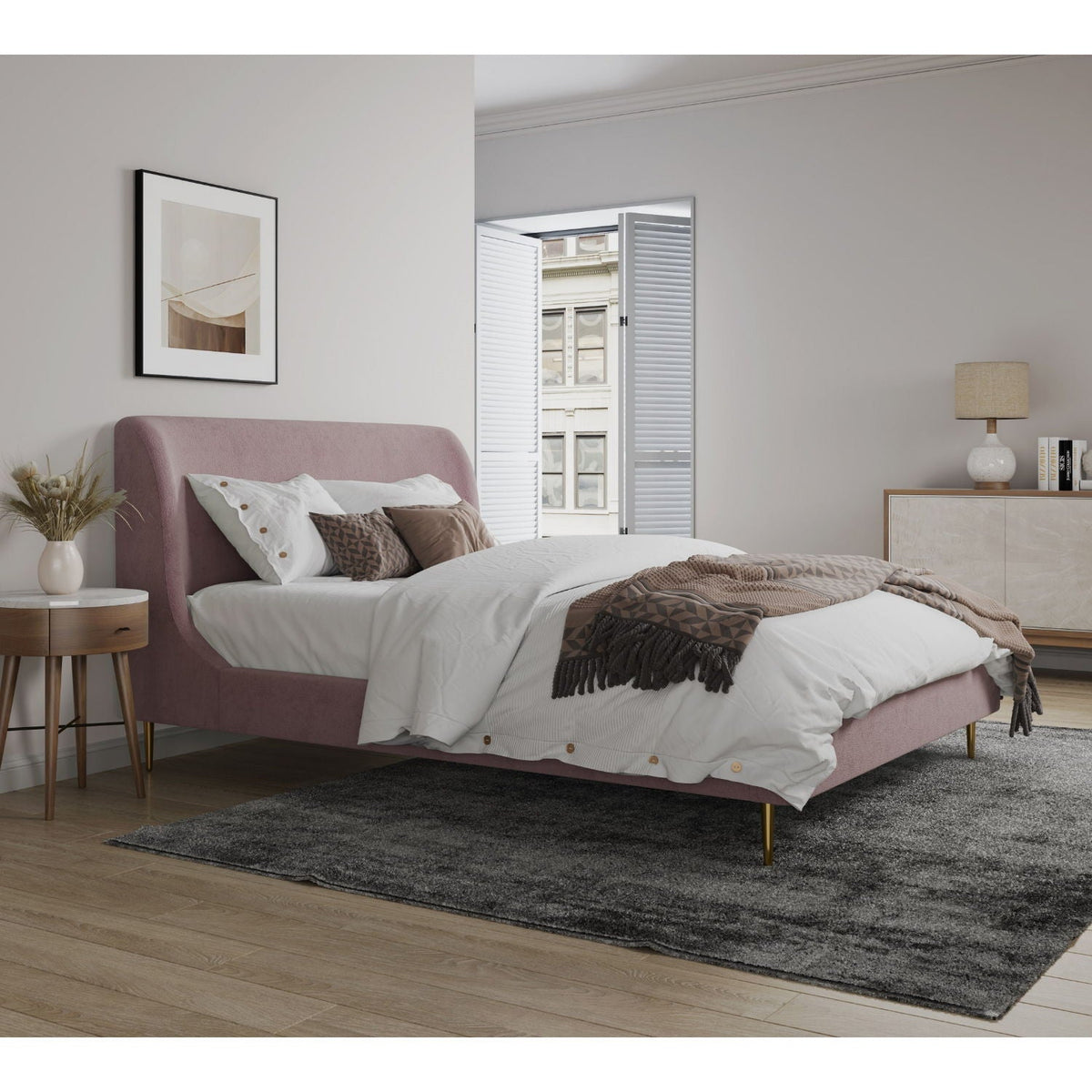 Heather - Upholstered Bed With Curved Headboard