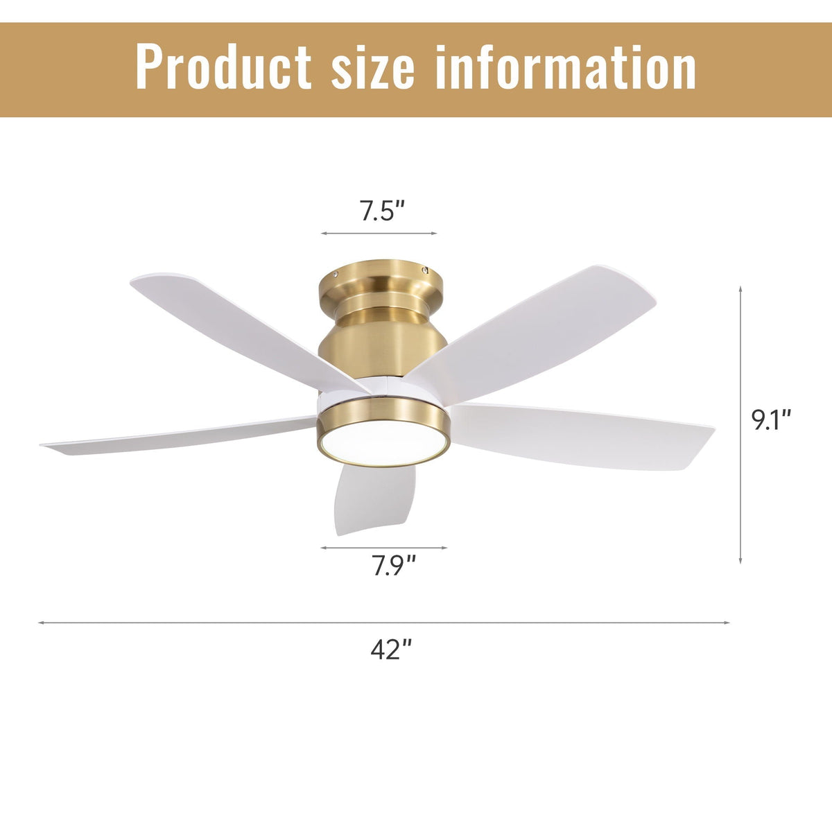 Flush Mount Ceiling Fan with LED Light and Remote Control - White or Black