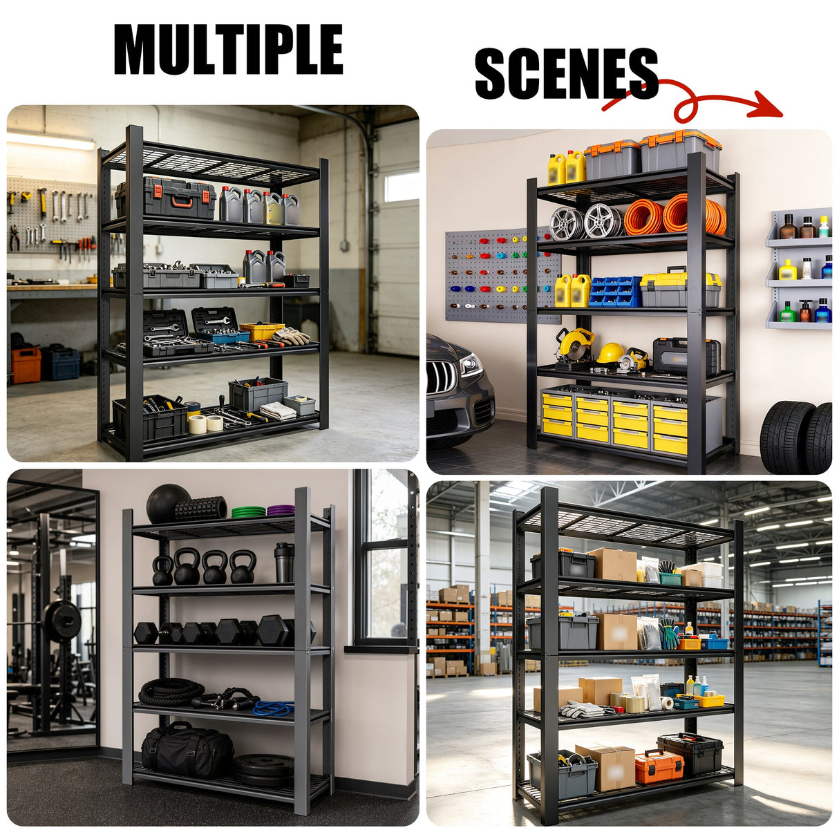 78"H 5-Tier Adjustable Heavy Duty Metal Mesh Storage Rack