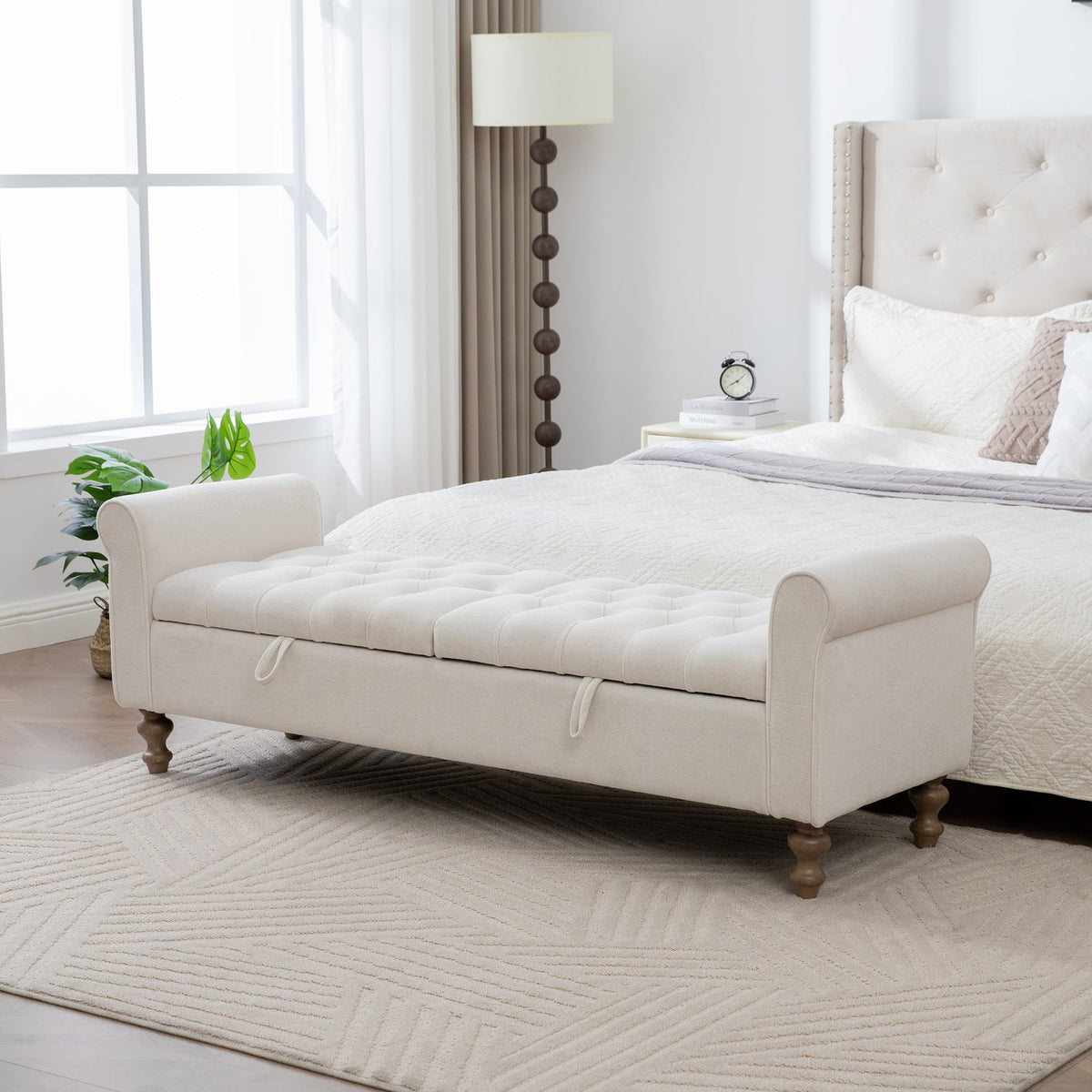 Modern Upholstered Storage Bench With Double Lids