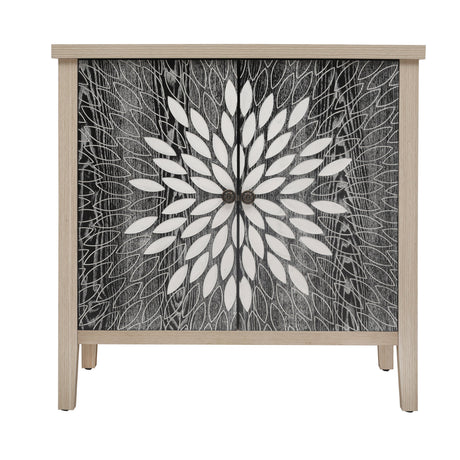 2-Door Carved Storage Cabinet with Adjustable Shelf - Grey