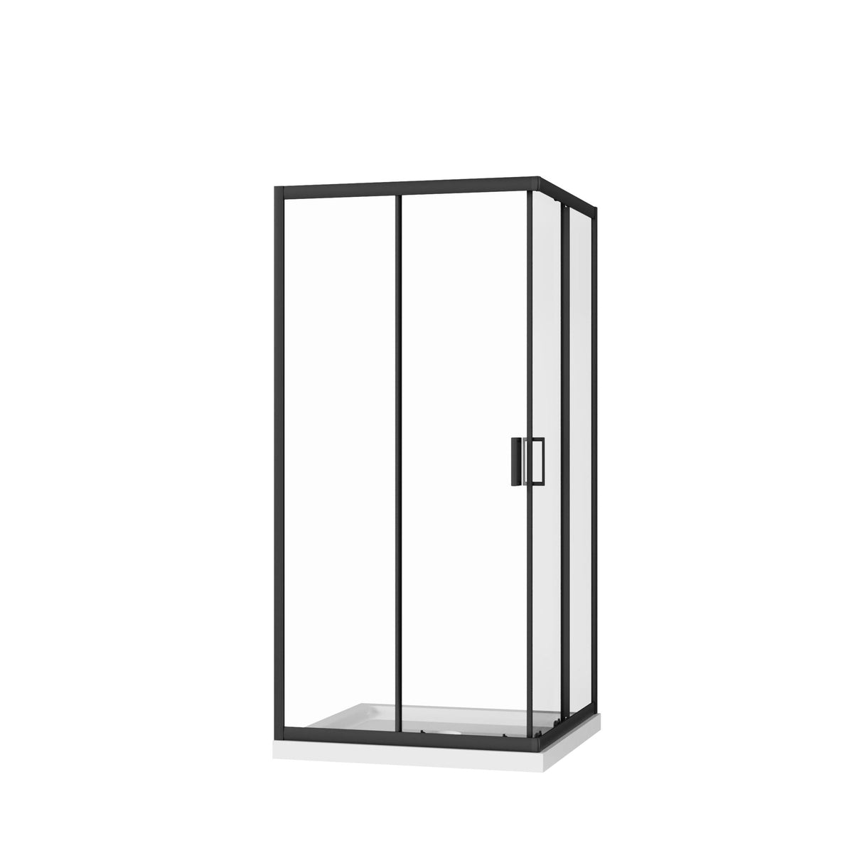 Corner Shower Enclosure with Frameless Pivot Door in Matte Black