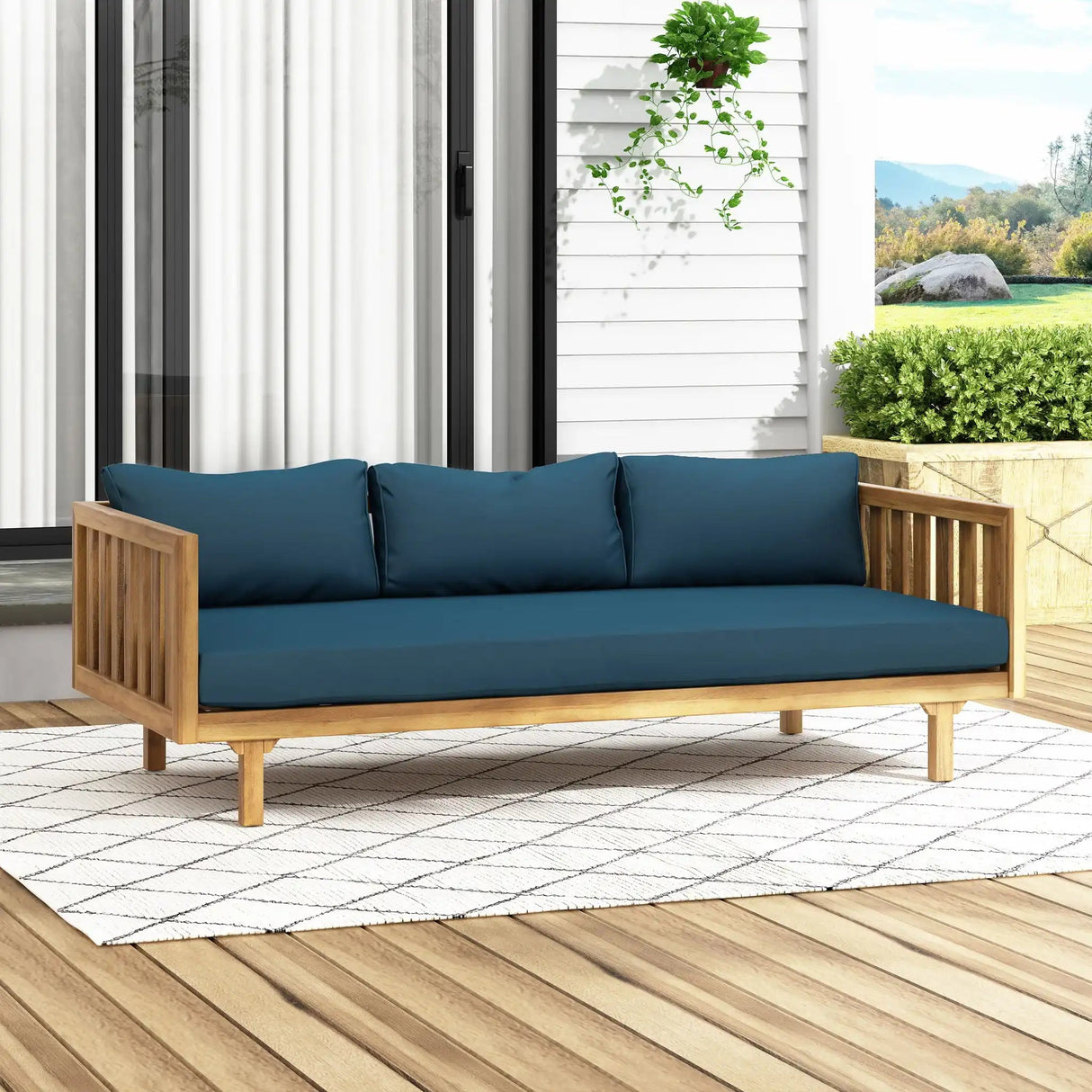 Claremont 3 Seater Daybed Teak Acacia Wood Water Resistant Cushions