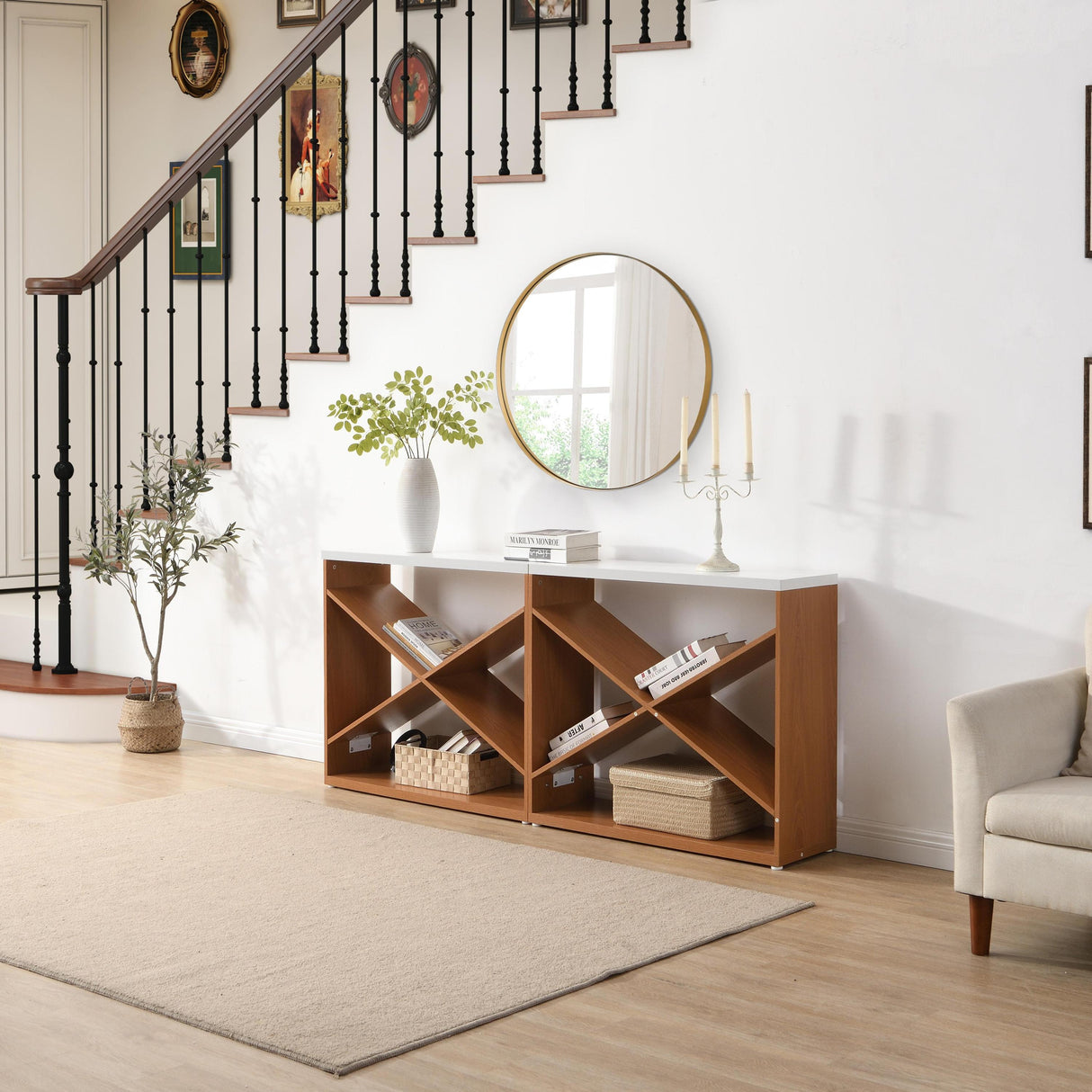 70.87 Inch Farmhouse Console Table in White