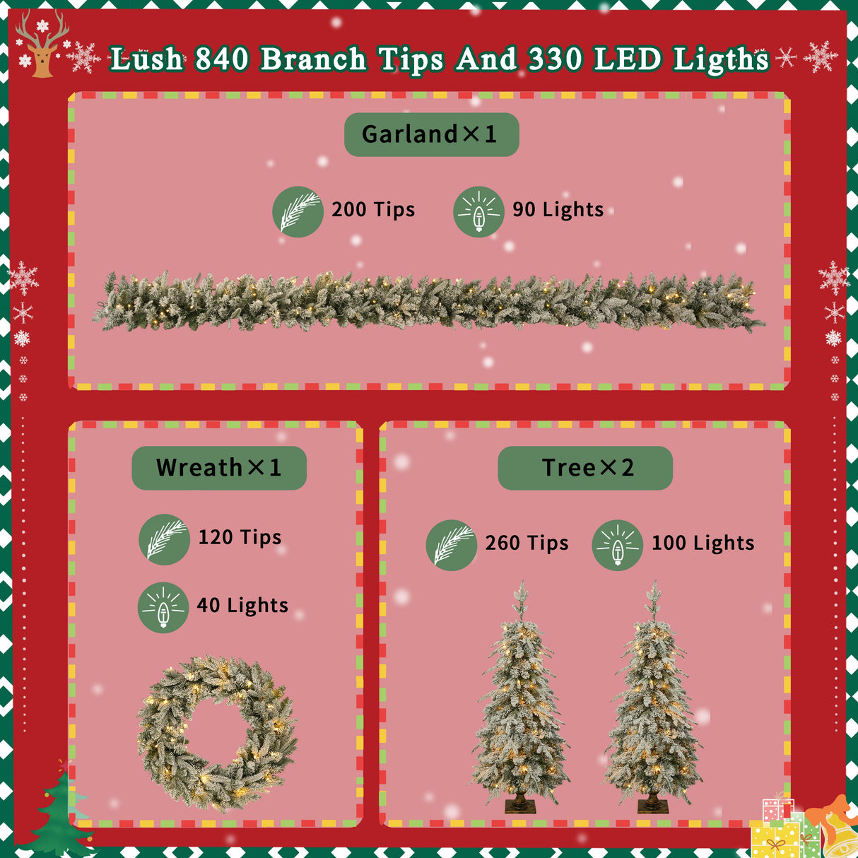 Pre-Lit Christmas Artificial Tree 4-Piece Set