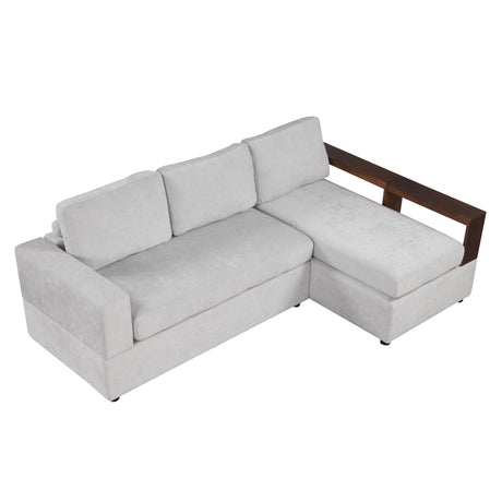 87.4'-Sectional-Sofa-with-Reversible-Armrests,-Gray-Chenille-Upholstery-