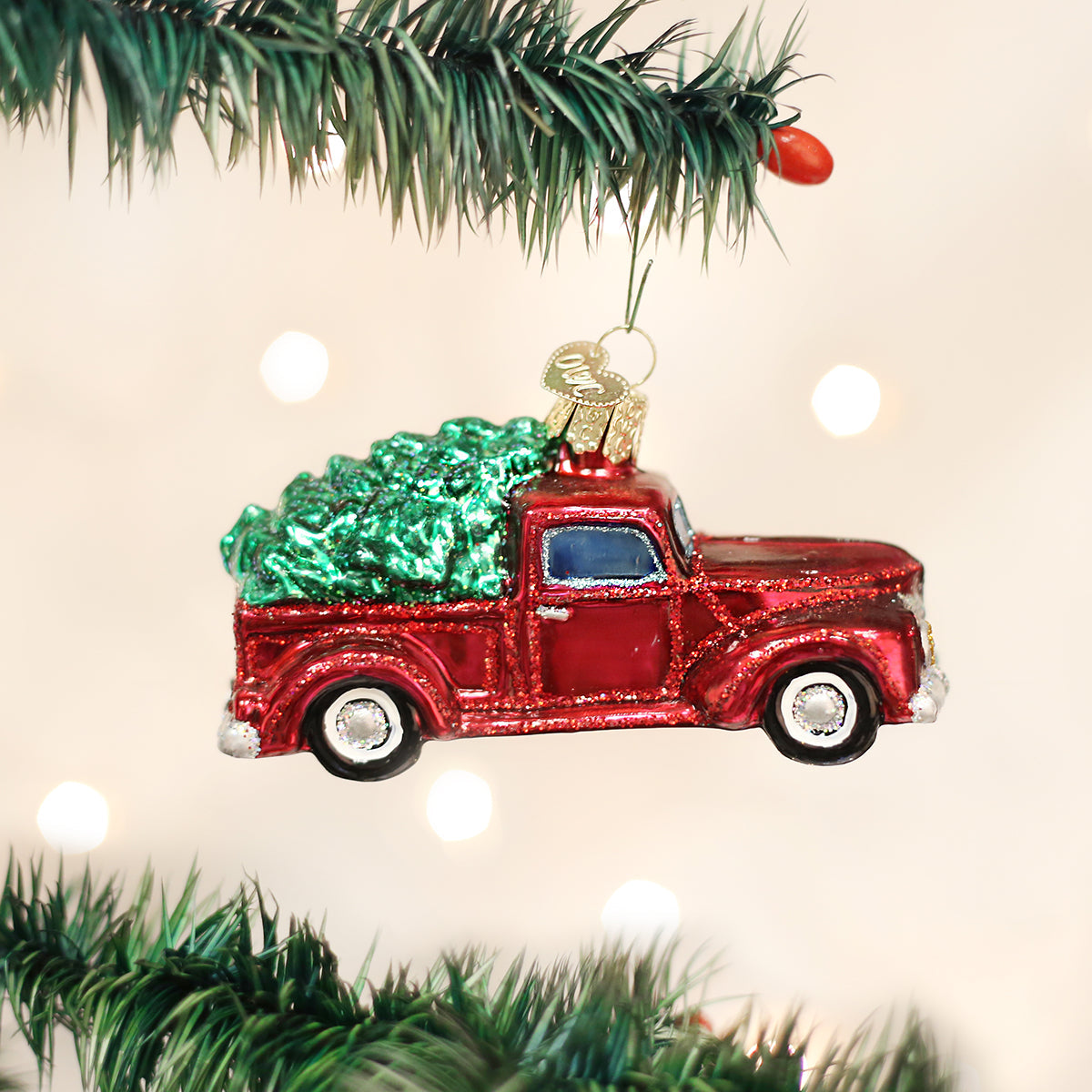Old Truck With Tree Glass Ornament