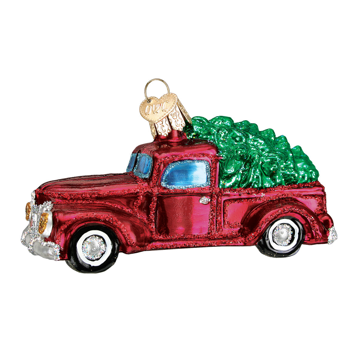Old Truck With Tree Glass Ornament