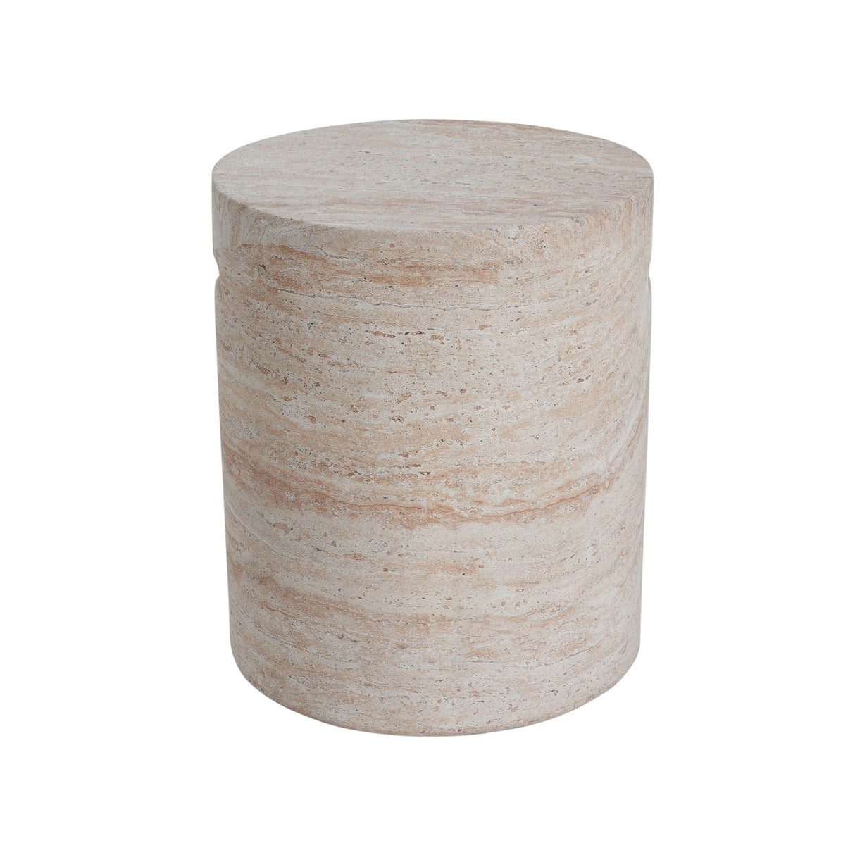 Modern Concrete Side Table with Travertine Finish - Beige
