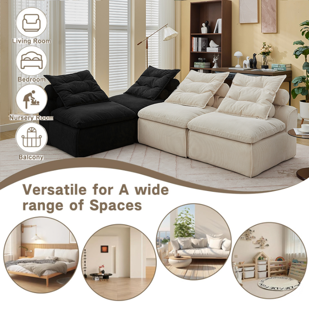Modular Sofa No Armrests - BeigeBlack