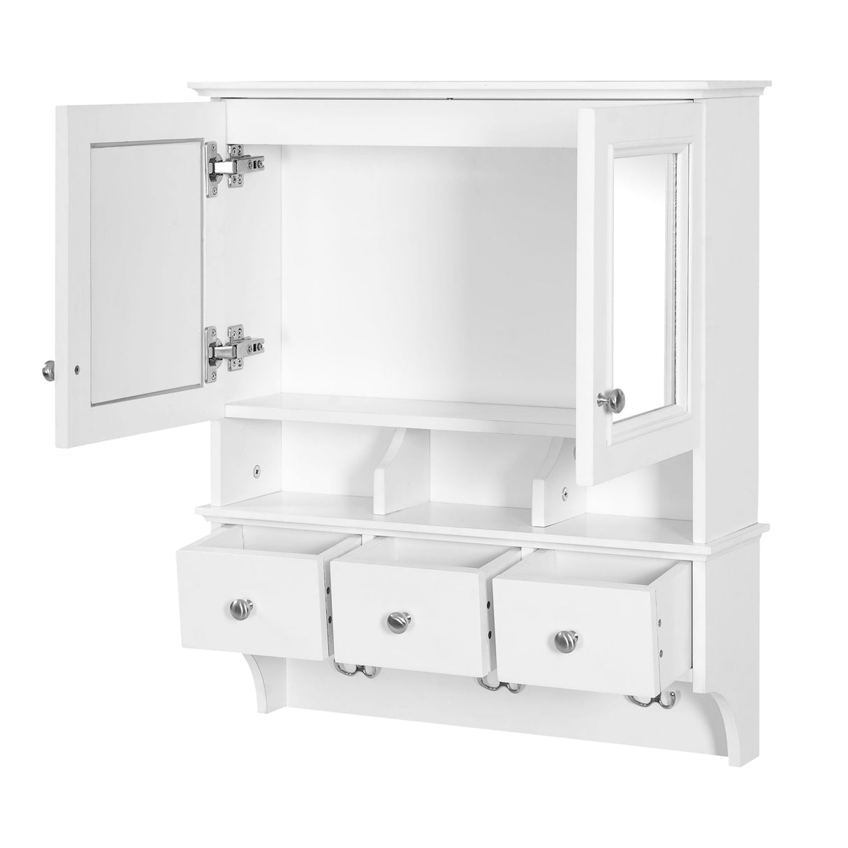 Modern Bathroom Mirror Cabinet With Drawers, Organizer Hooks, And High-Definition Mirrors