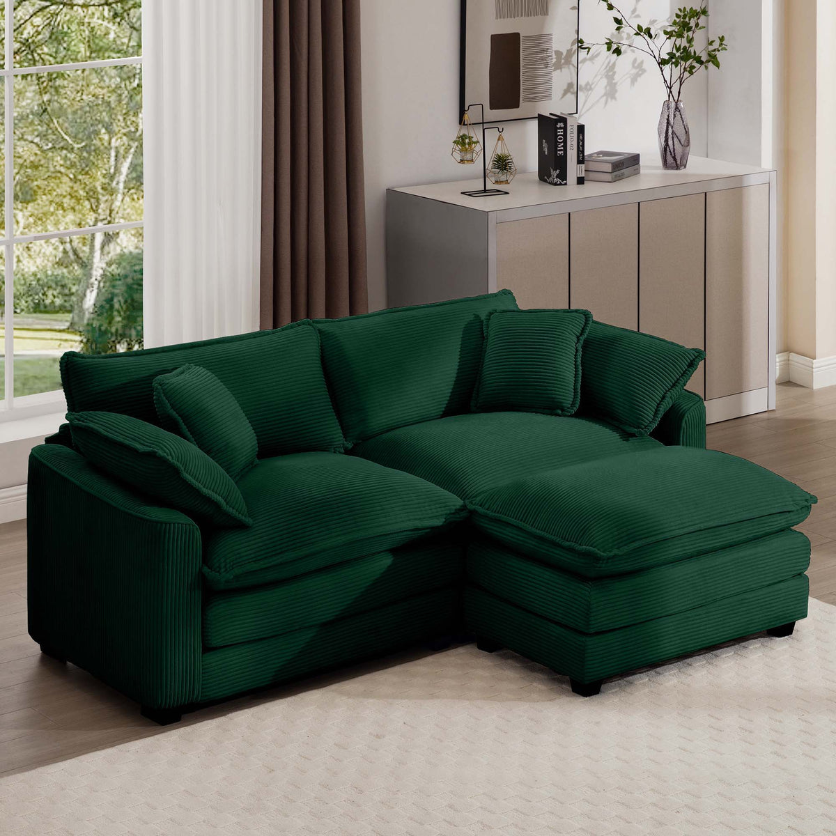 Modern Modular Cushion Sofa Set with Ottoman - Fabric, Multiple Colors