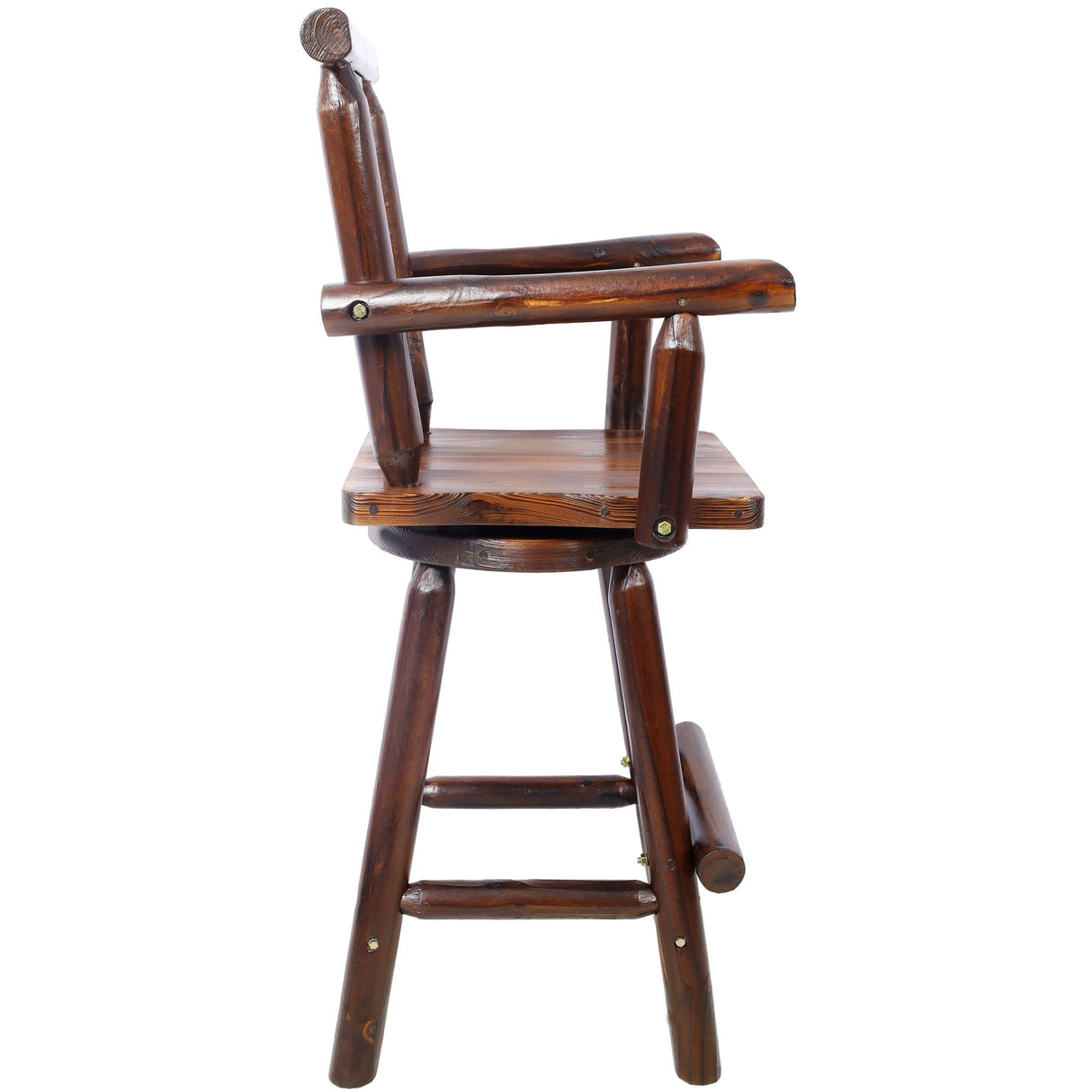 Rustic Tall Bistro Chair Decorative Star Backrest And Footrest, Fir Wood, 4 Foot - Brown