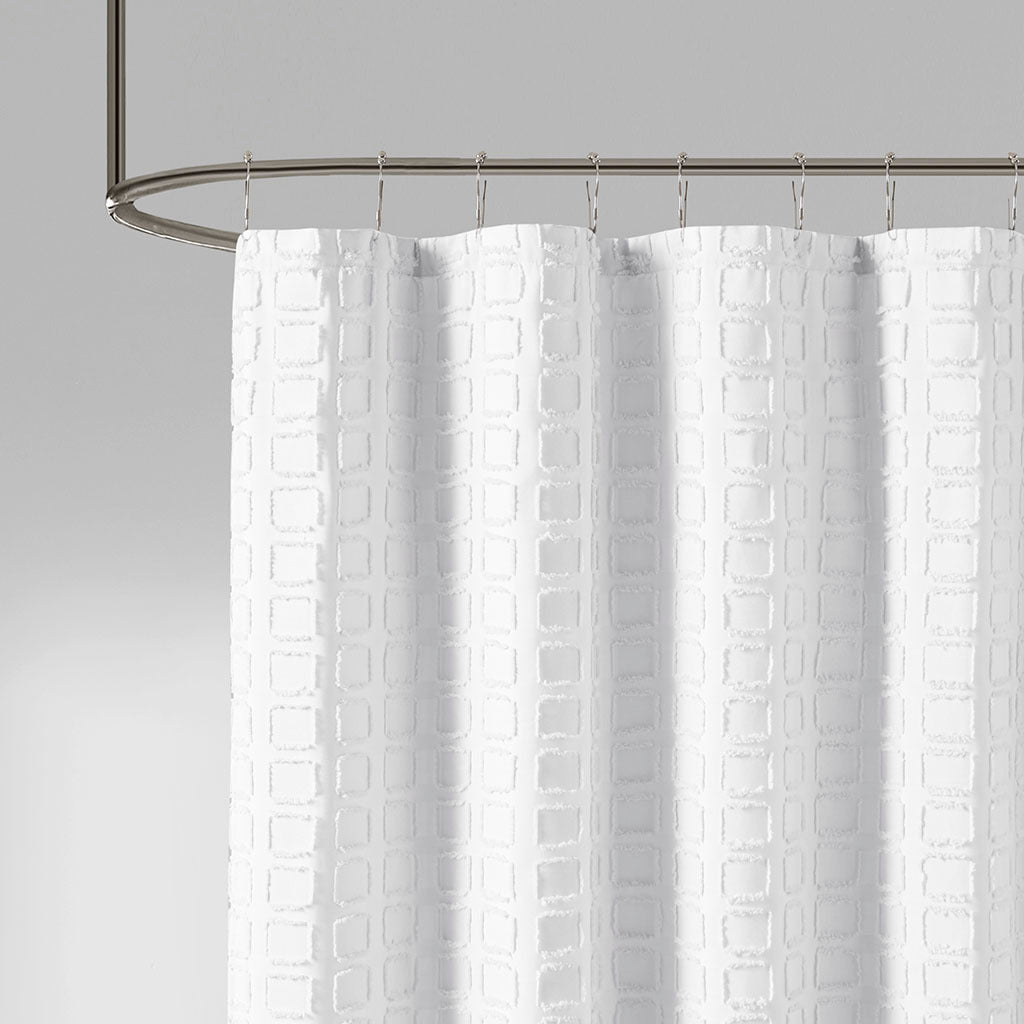 Woven clipped solid shower curtain