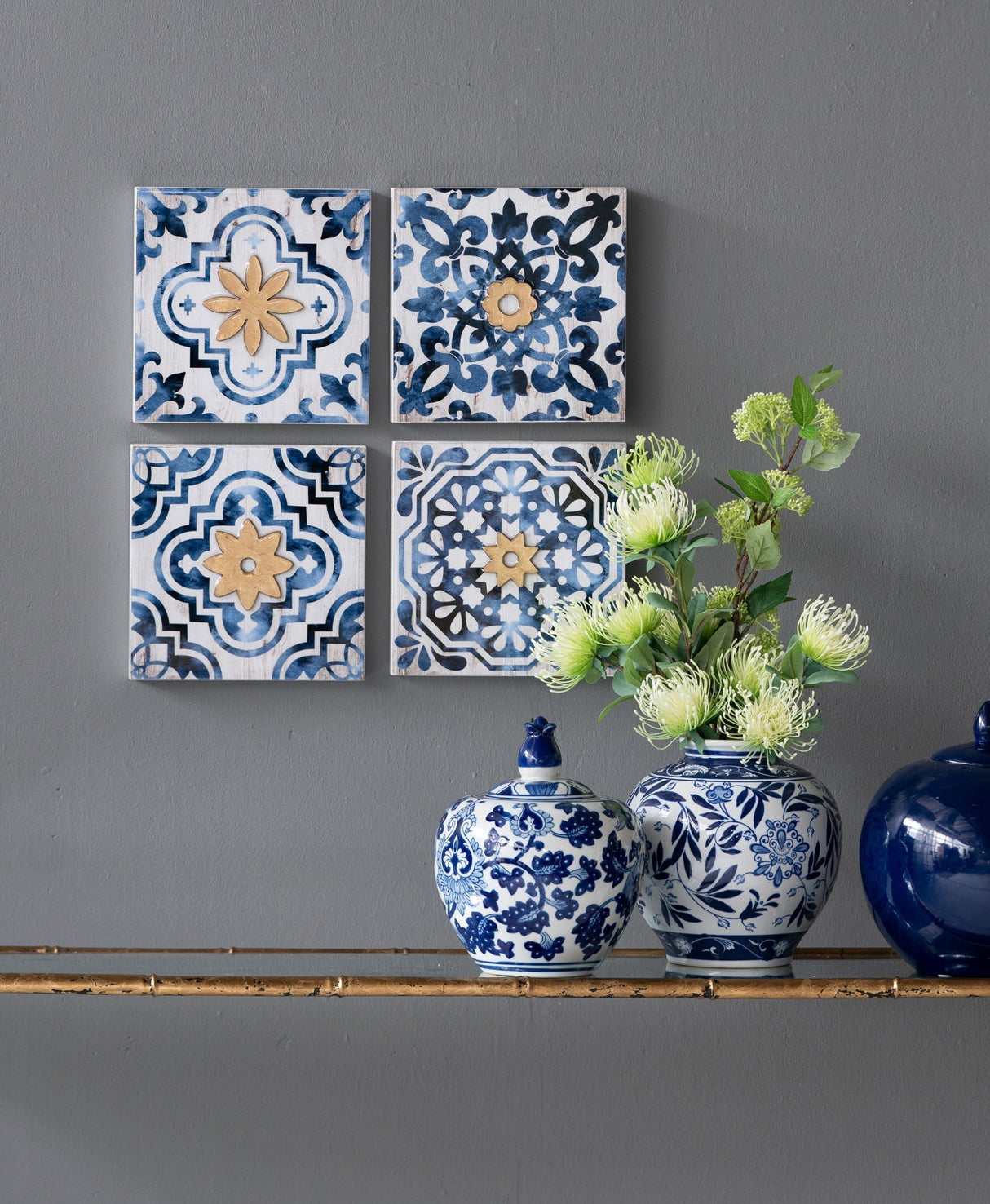 Abstract Wall Decor Accents (Set of 4) - White / Blue