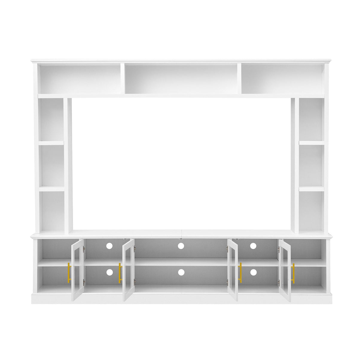 All-In-One Entertainment Center With Bookshelves & Tempered Glass Doors, TV Console Unit For Living Room