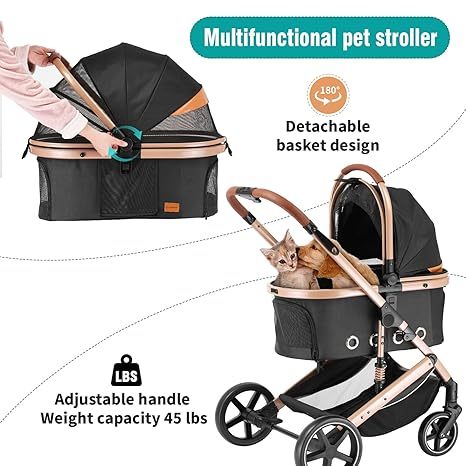 EchoSmile 4 in 1 Pet Stroller: Folding Lightweight Cat & Dog Stroller