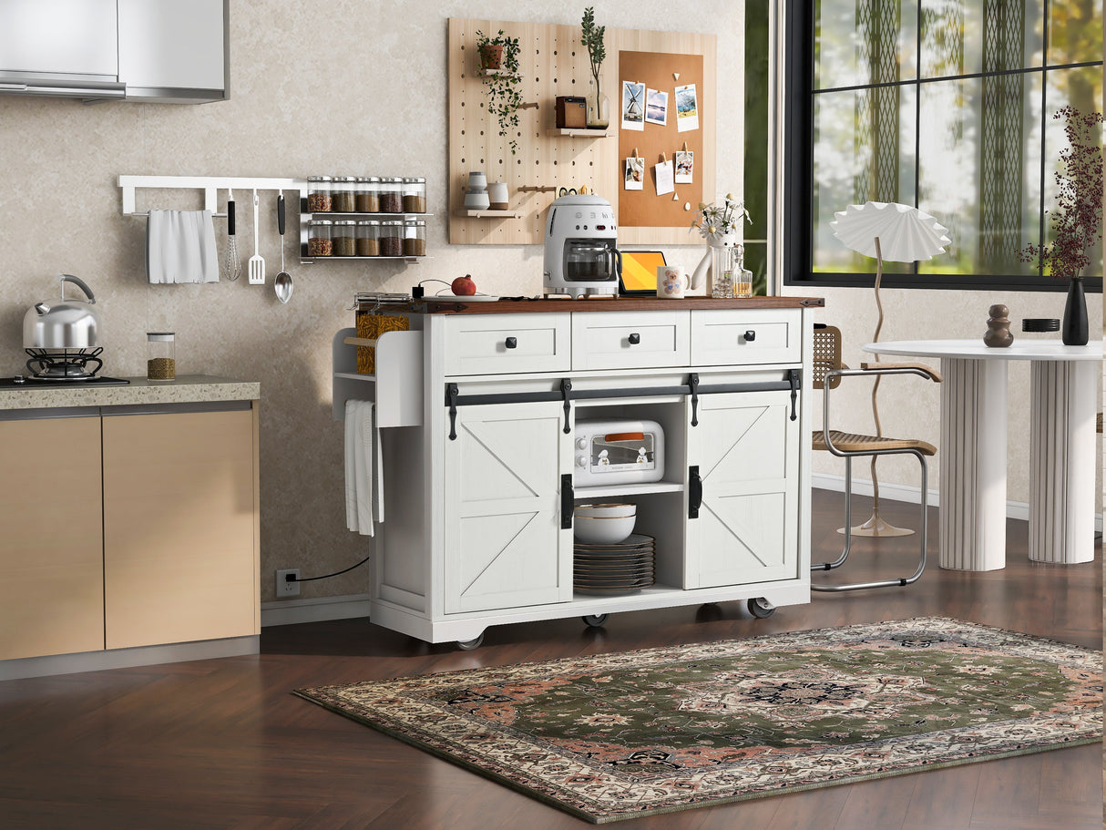 K&K 53.7" Farmhouse Kitchen Island with Power Outlet
