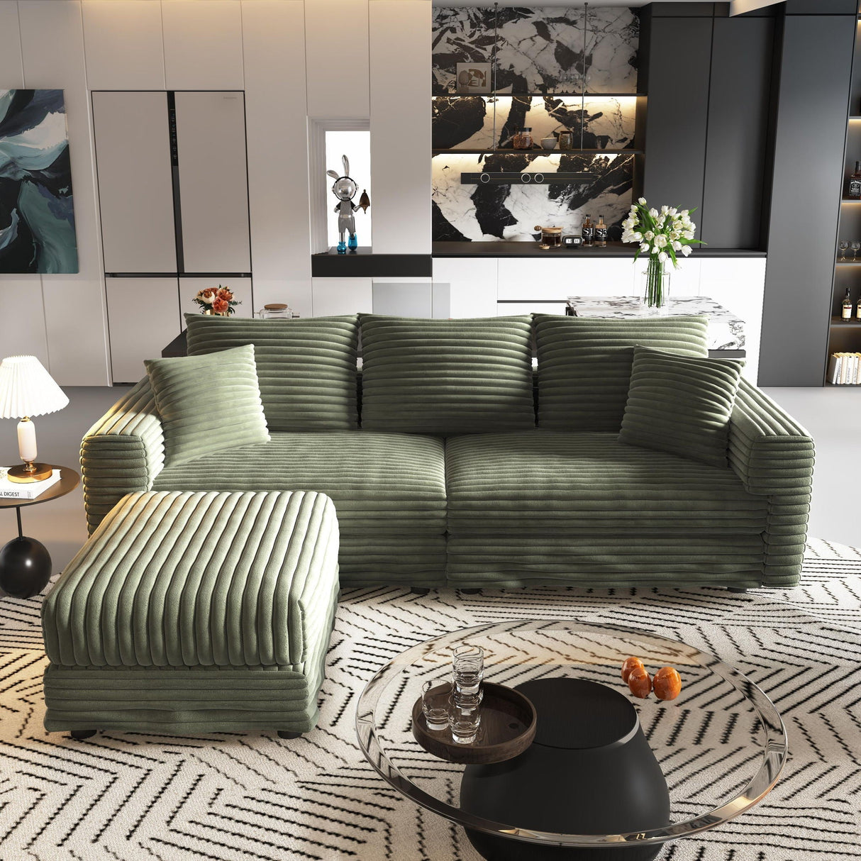Convertible Deep Seat Sofa With Soft Pillows And Ottomans