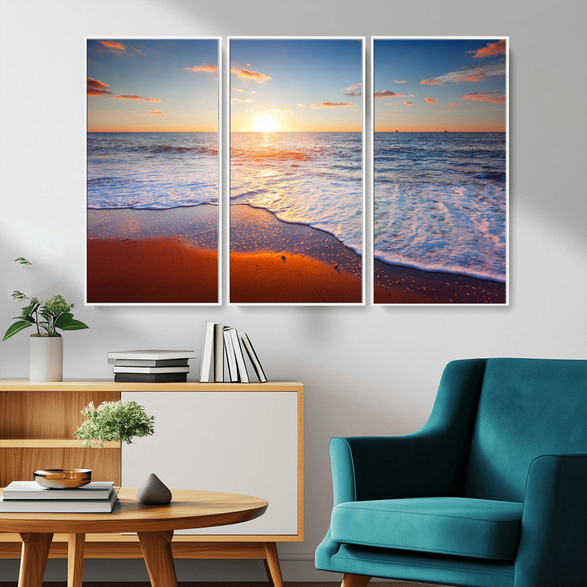Tropical Ocean Sunset Wall Art Canvas Print, Golden Beach