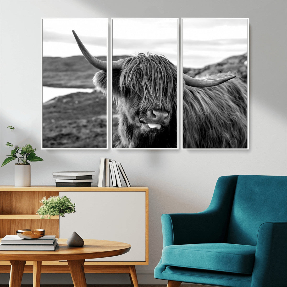 Longhorn Steer Canvas Print Wall Art, Highland Cow Canvas
